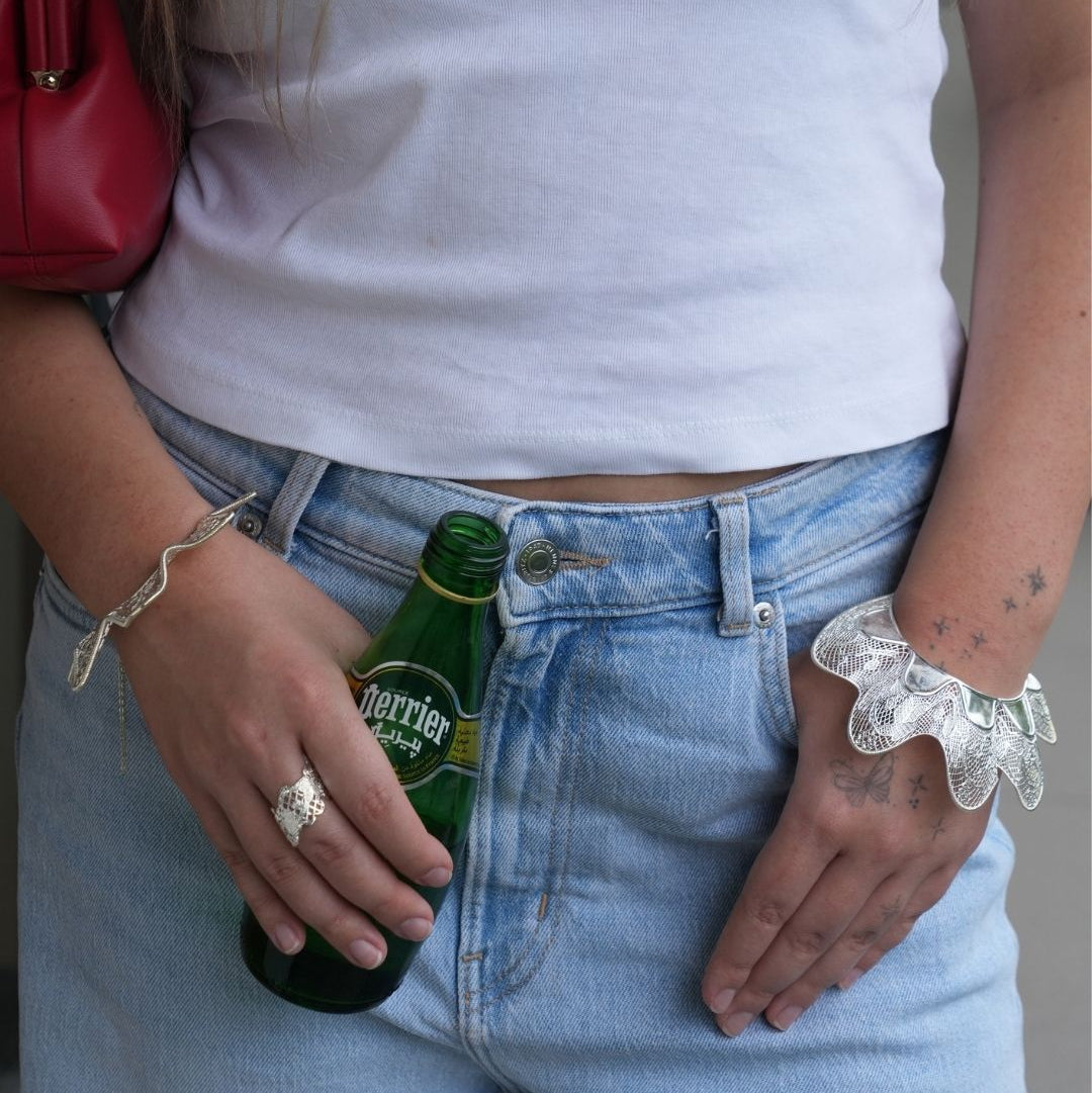 Lace Frill Silver Bangle