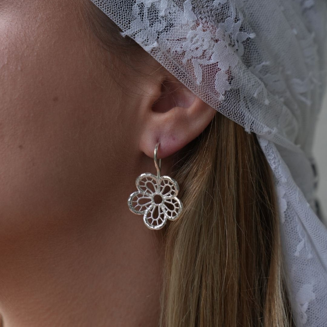 Lace Bloom Silver Earrings