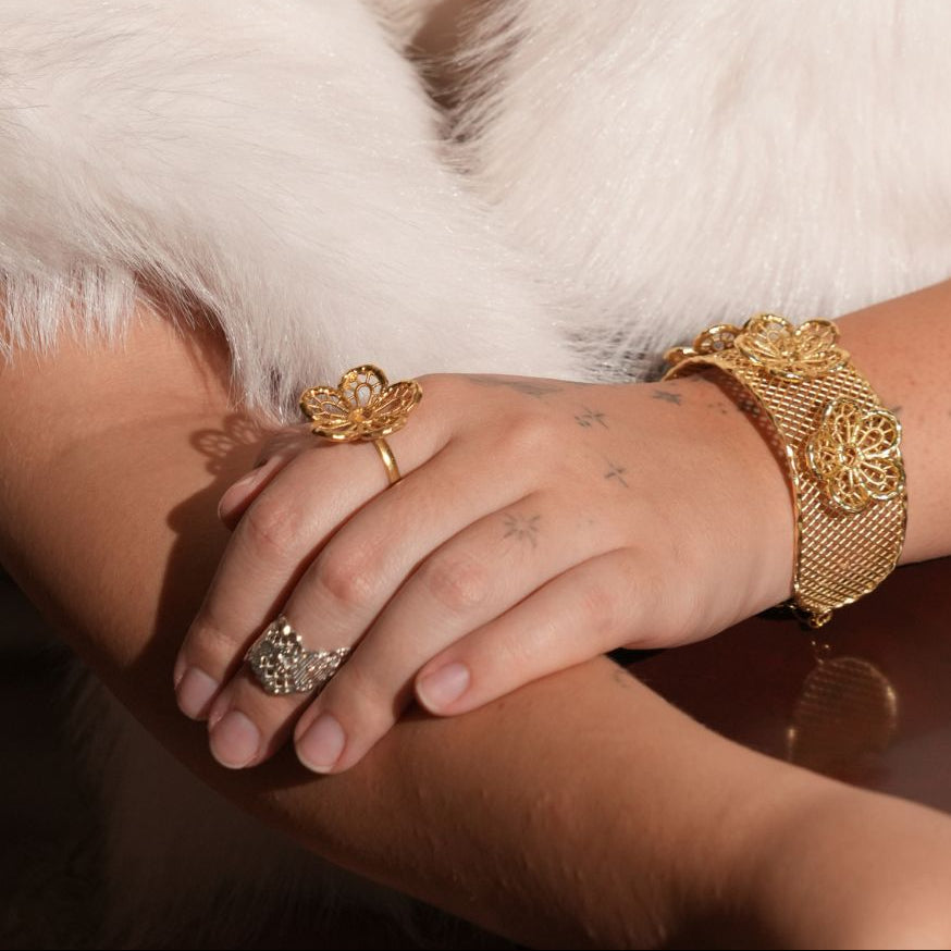 Lace Bloom Gold Bracelet Cuff