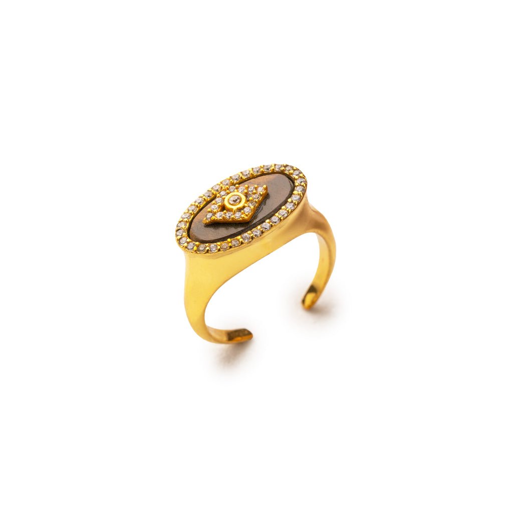 Evil Eye Signet Ring - Tiger Eye