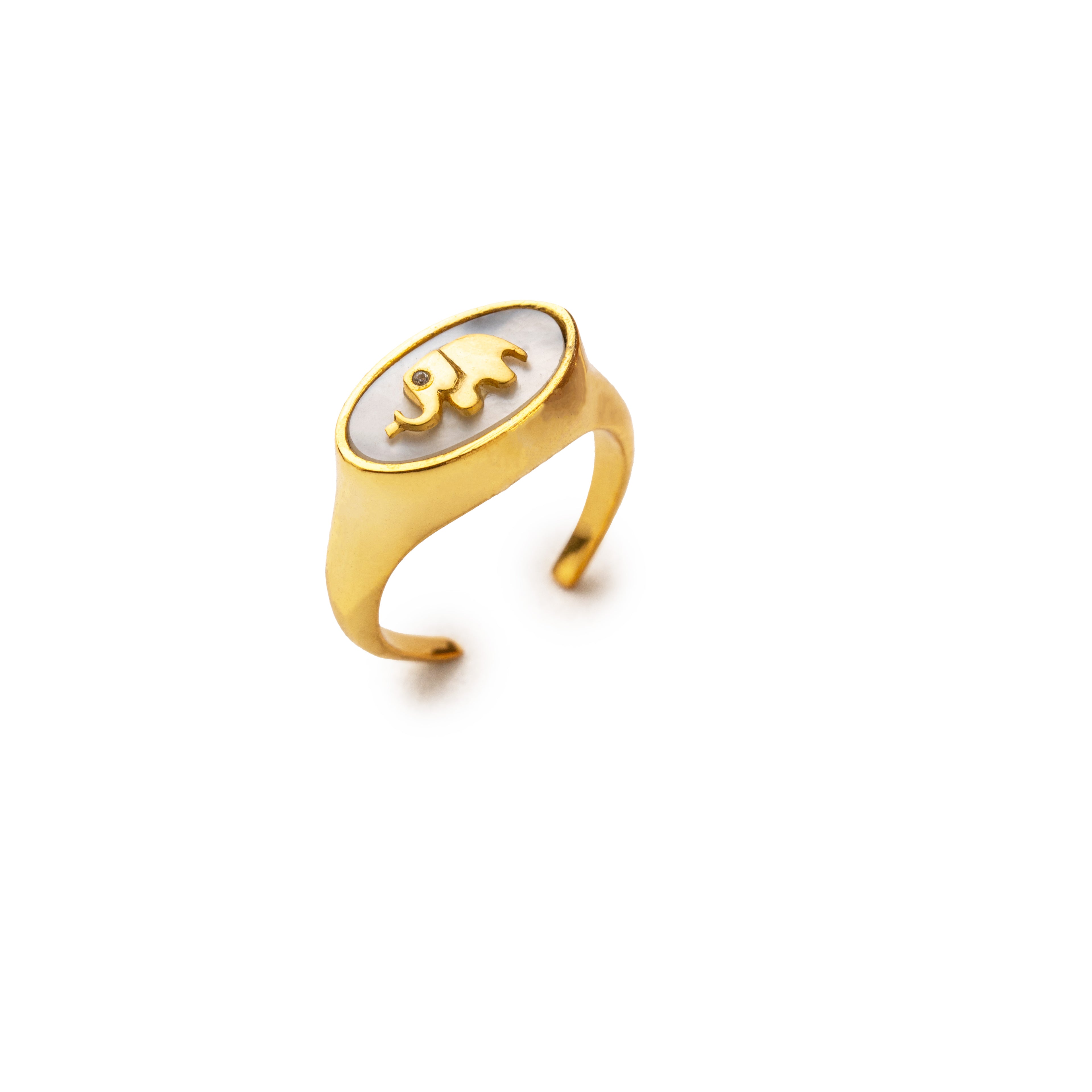 Elephant Mother of Pearl Signet Ring