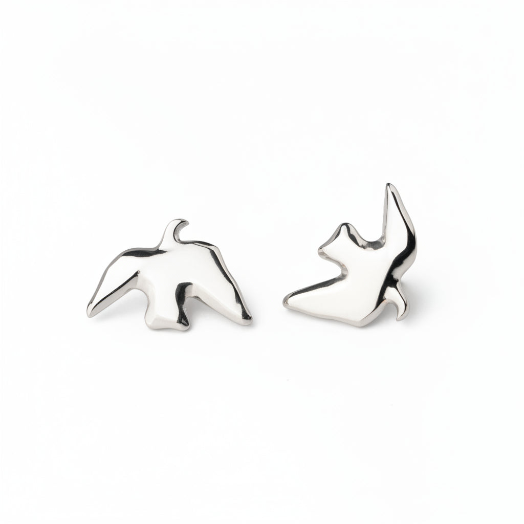 Edgy Bird Studs Silver