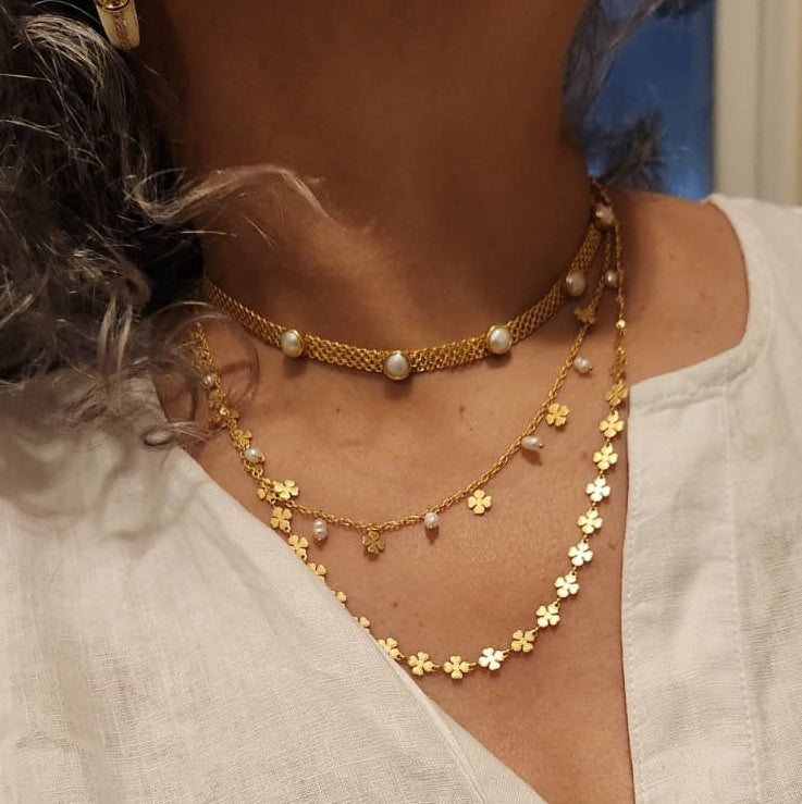 Flat Chain Pearl Choker