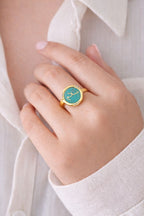 Peace (Salaam) Blue Turquoise Studded Ring