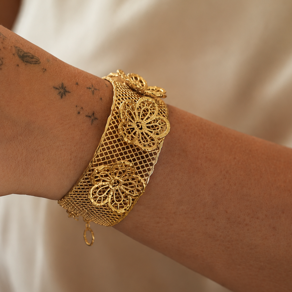 Lace Bloom Gold Bracelet Cuff