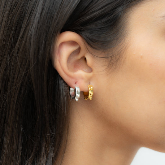 Silver Ball Ear Huggies