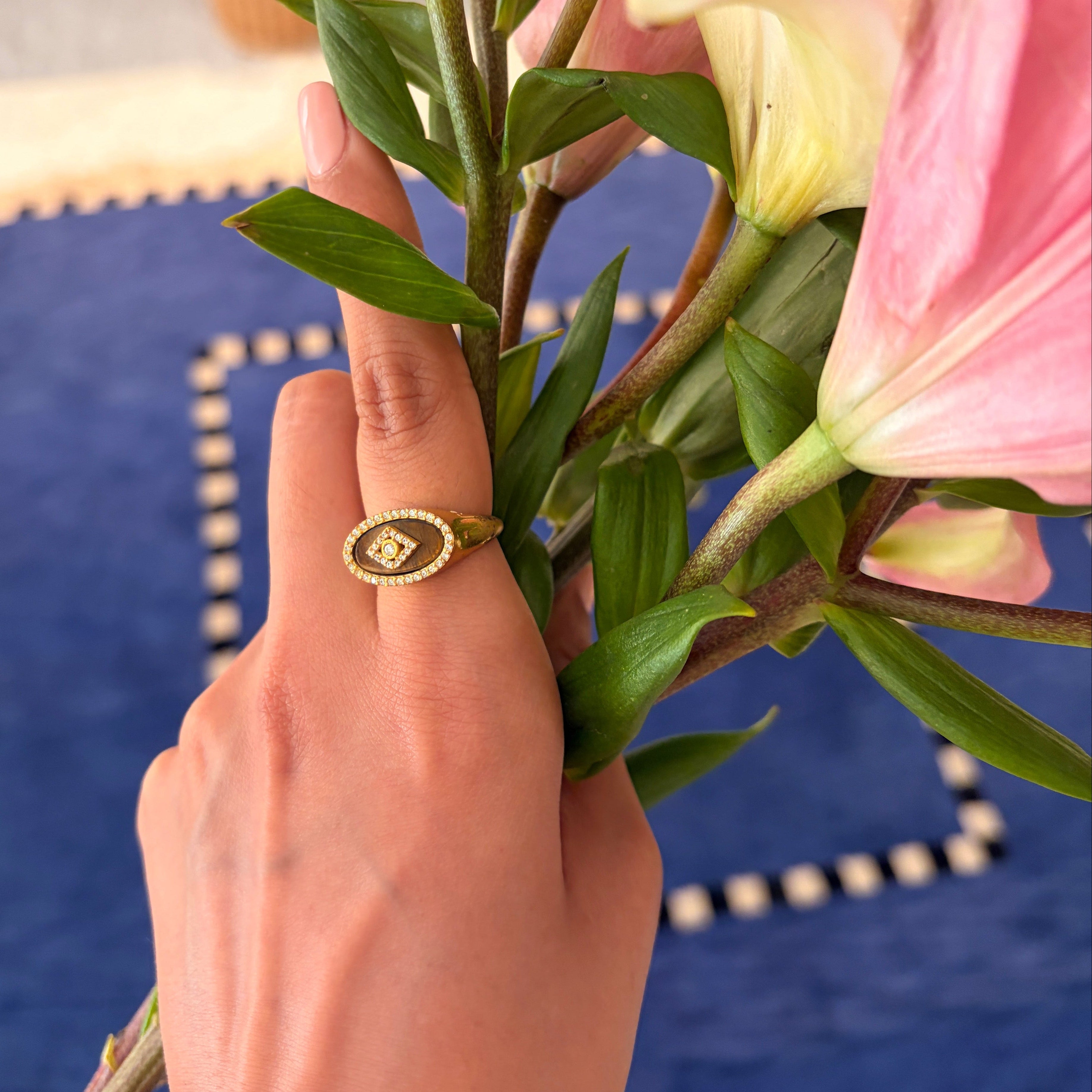 Evil Eye Signet Ring - Tiger Eye