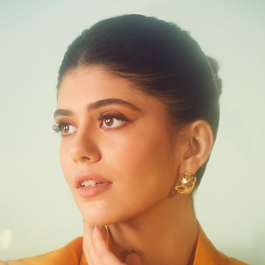 Sanjana Sanghi in Bold Molten Gold Hoops