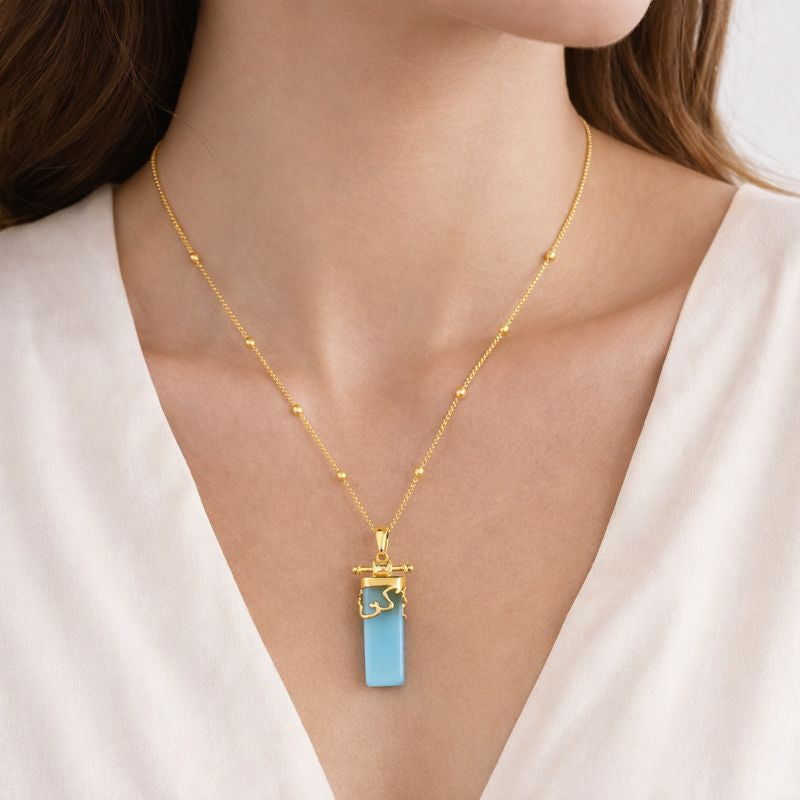 Kun Faya Kun Necklace in Blue Chalcedony