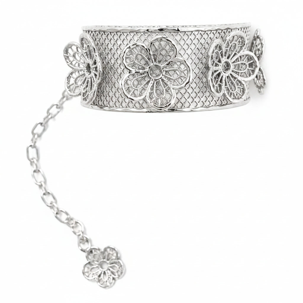 Lace Bloom Silver Bracelet Cuff