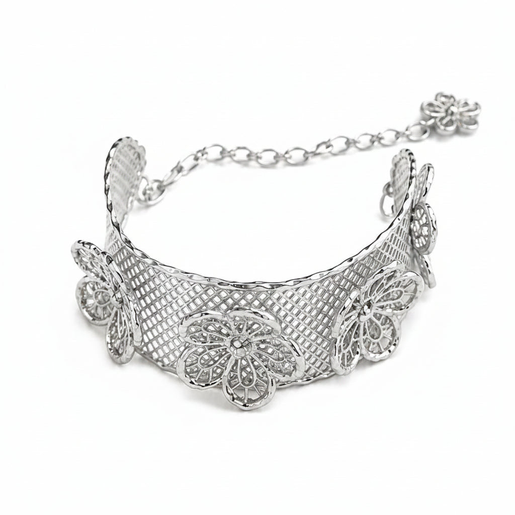 Lace Bloom Silver Bracelet Cuff