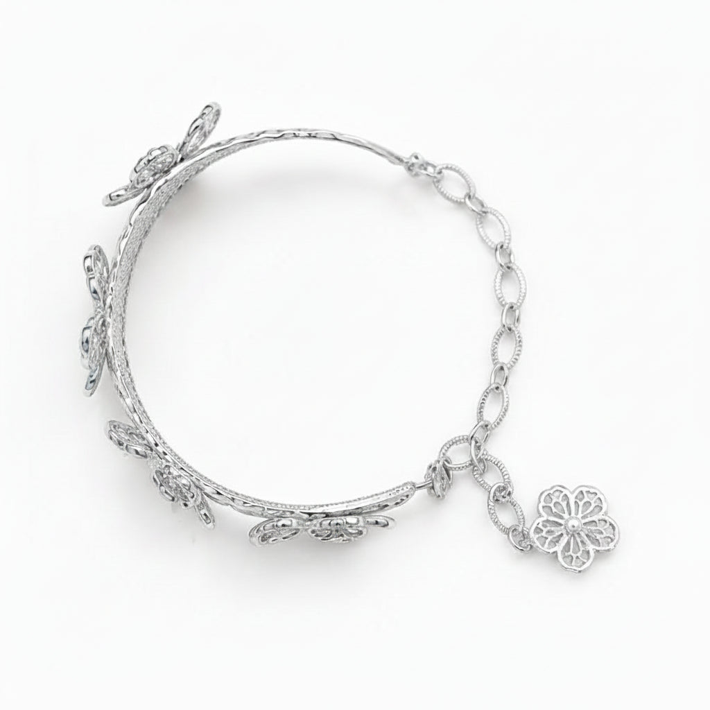 Lace Bloom Silver Bracelet Cuff