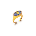 Hamsa Studded Lapis Lazuli Signet Ring
