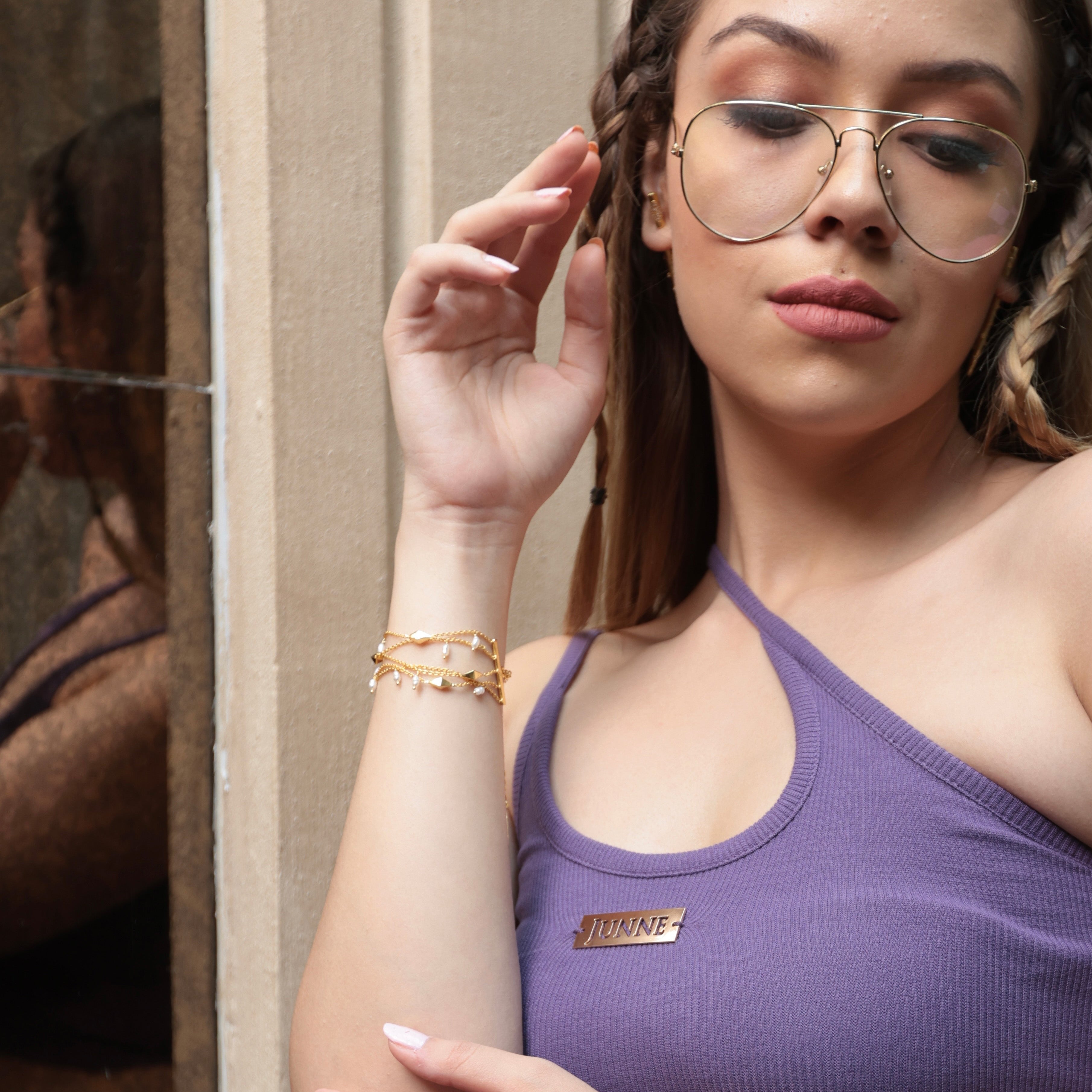 Linked Up Spike Pearl Bracelet Manchette
