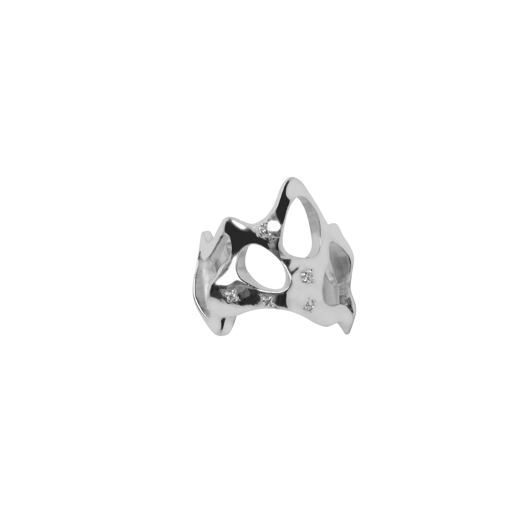 Rashmika Mandanna Bold Silver Molten Ring/ Earcuff