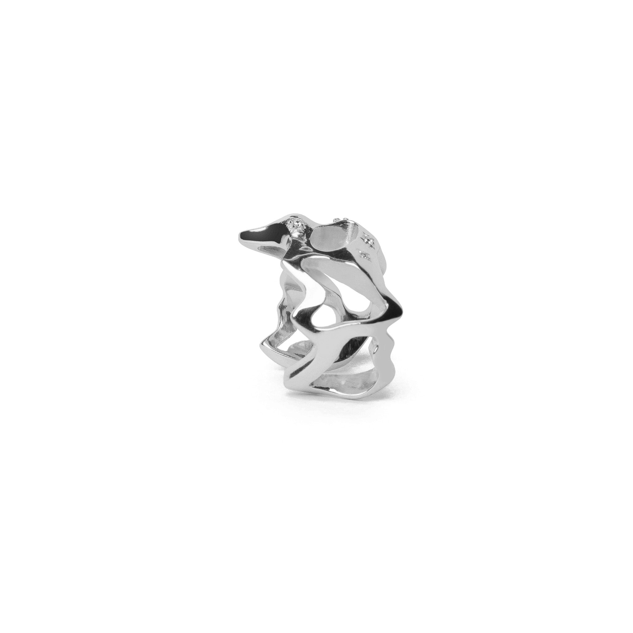 Rashmika Mandanna Bold Silver Molten Ring/ Earcuff