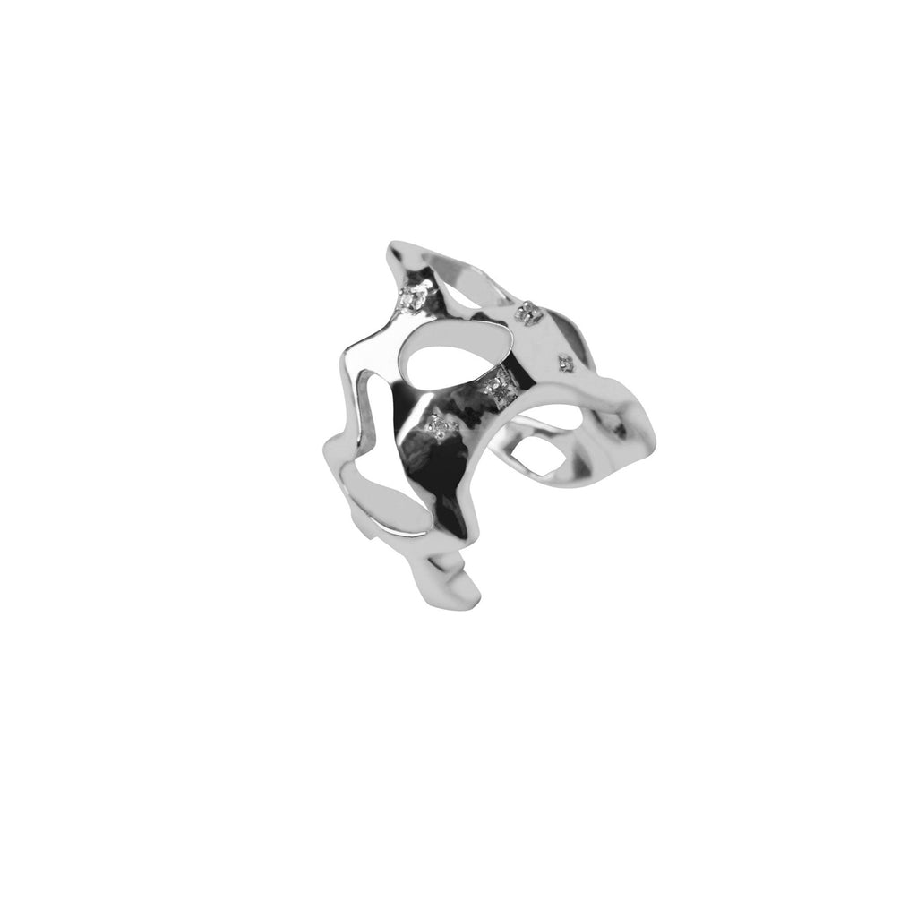 Rashmika Mandanna Bold Silver Molten Ring/ Earcuff