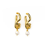 Freeform Pearl Drop Gold Hoops