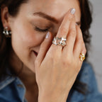 Rashmika Mandanna Bold Silver Molten Ring/ Earcuff
