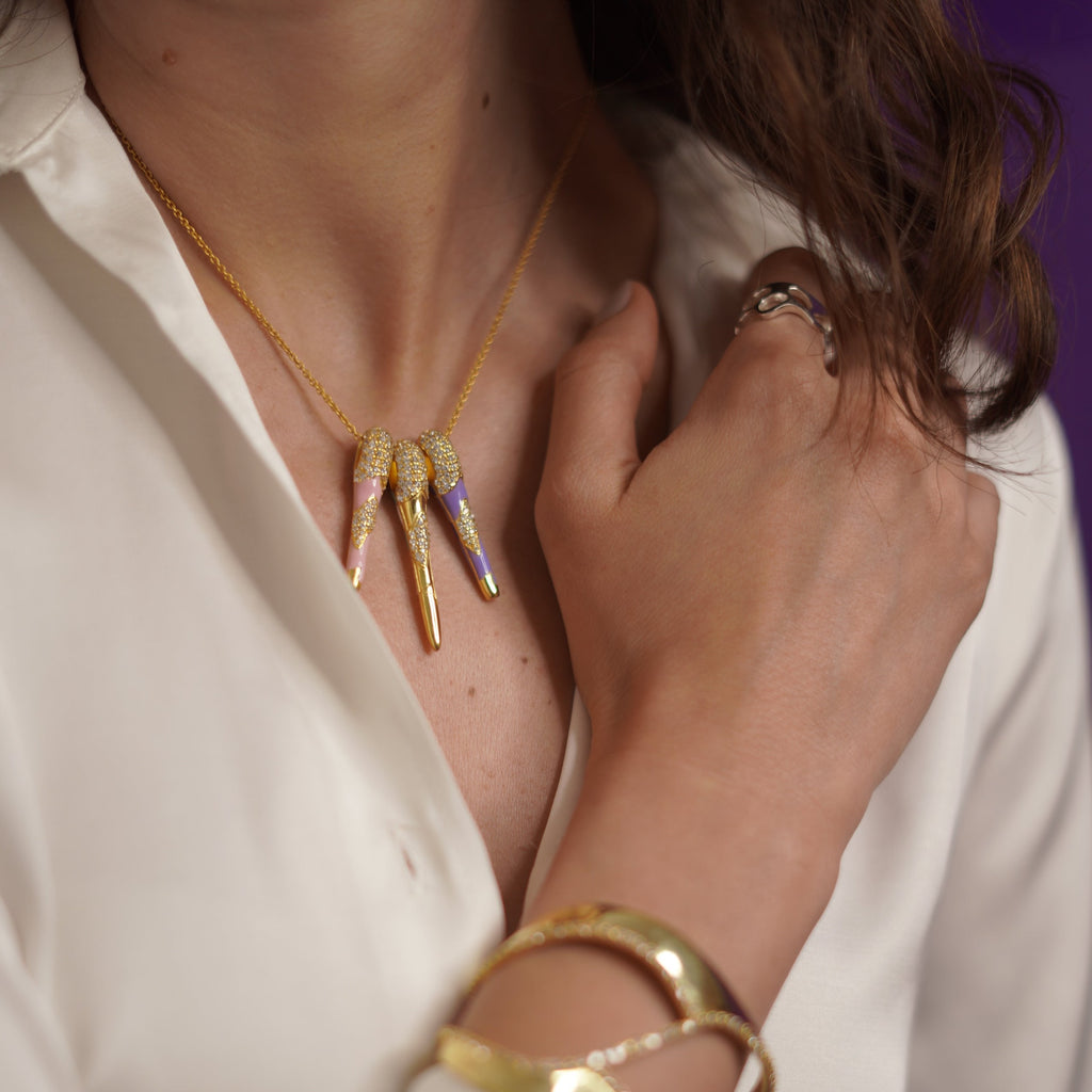 All in Enamel Mini Spike Pendant- Pink
