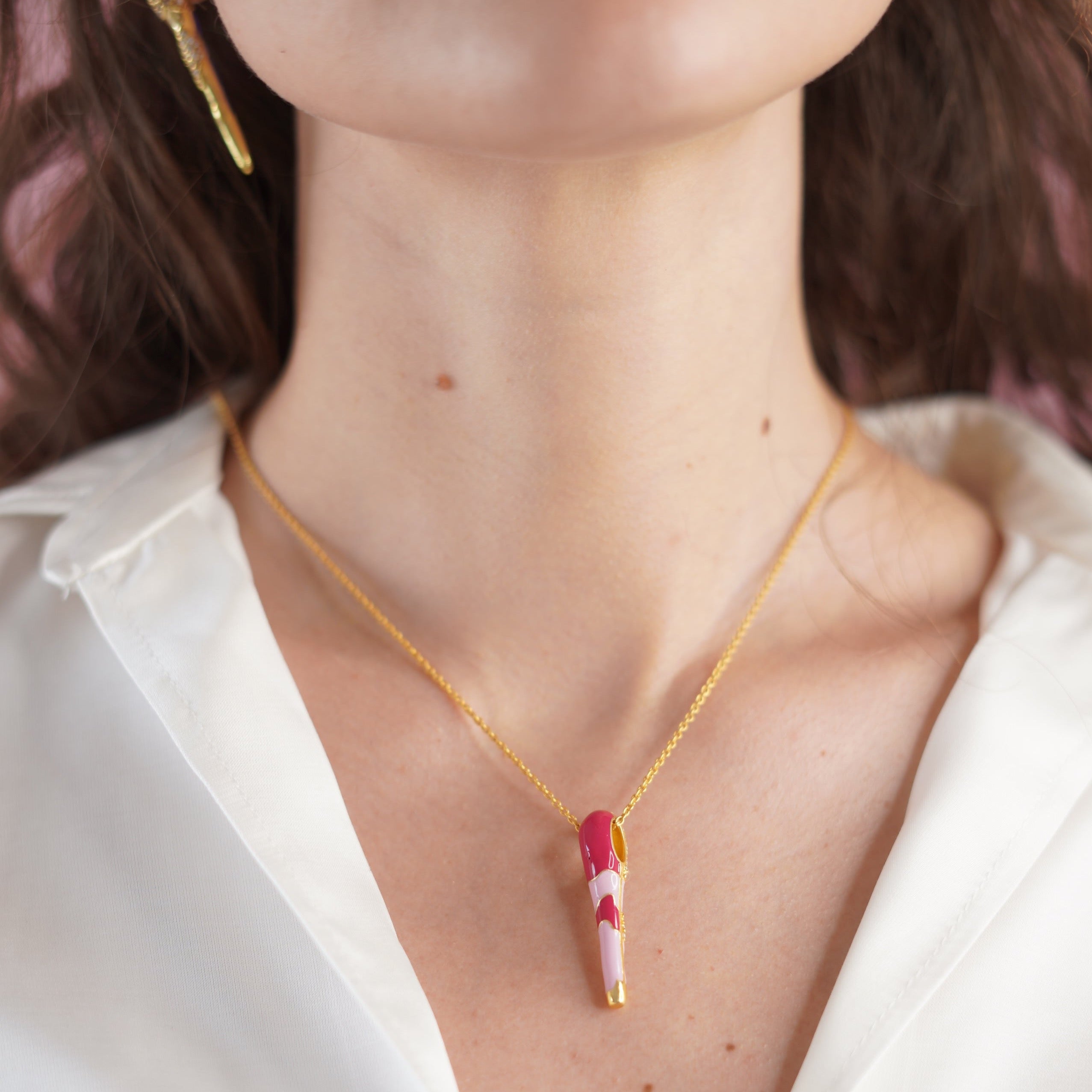 All in Enamel Mini Spike Pendant- Pink