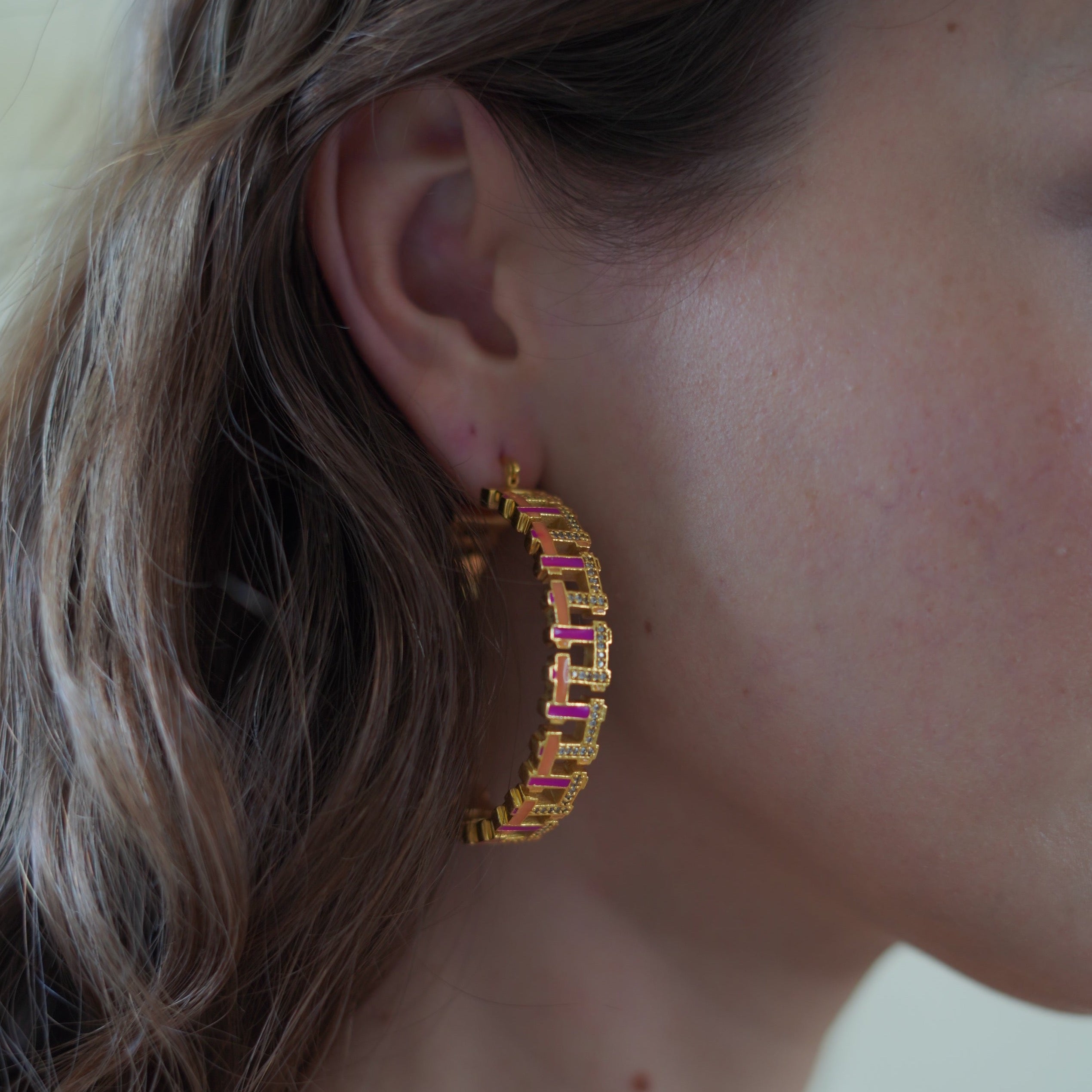 Pink Orange Hashtag XL Hoops