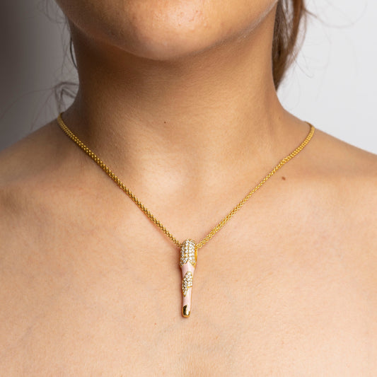 All in Enamel Mini Spike Pendant- Pink
