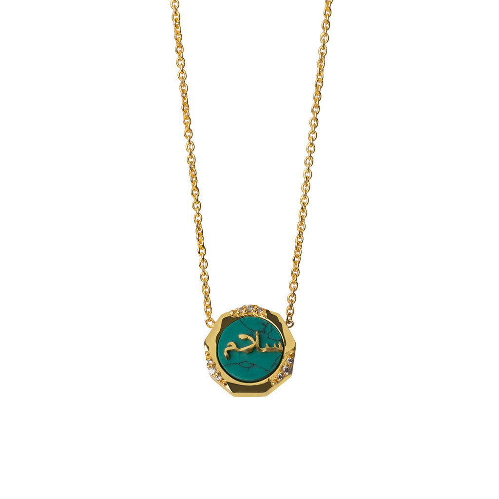Peace (Salaam) Blue Turquoise Studded Necklace