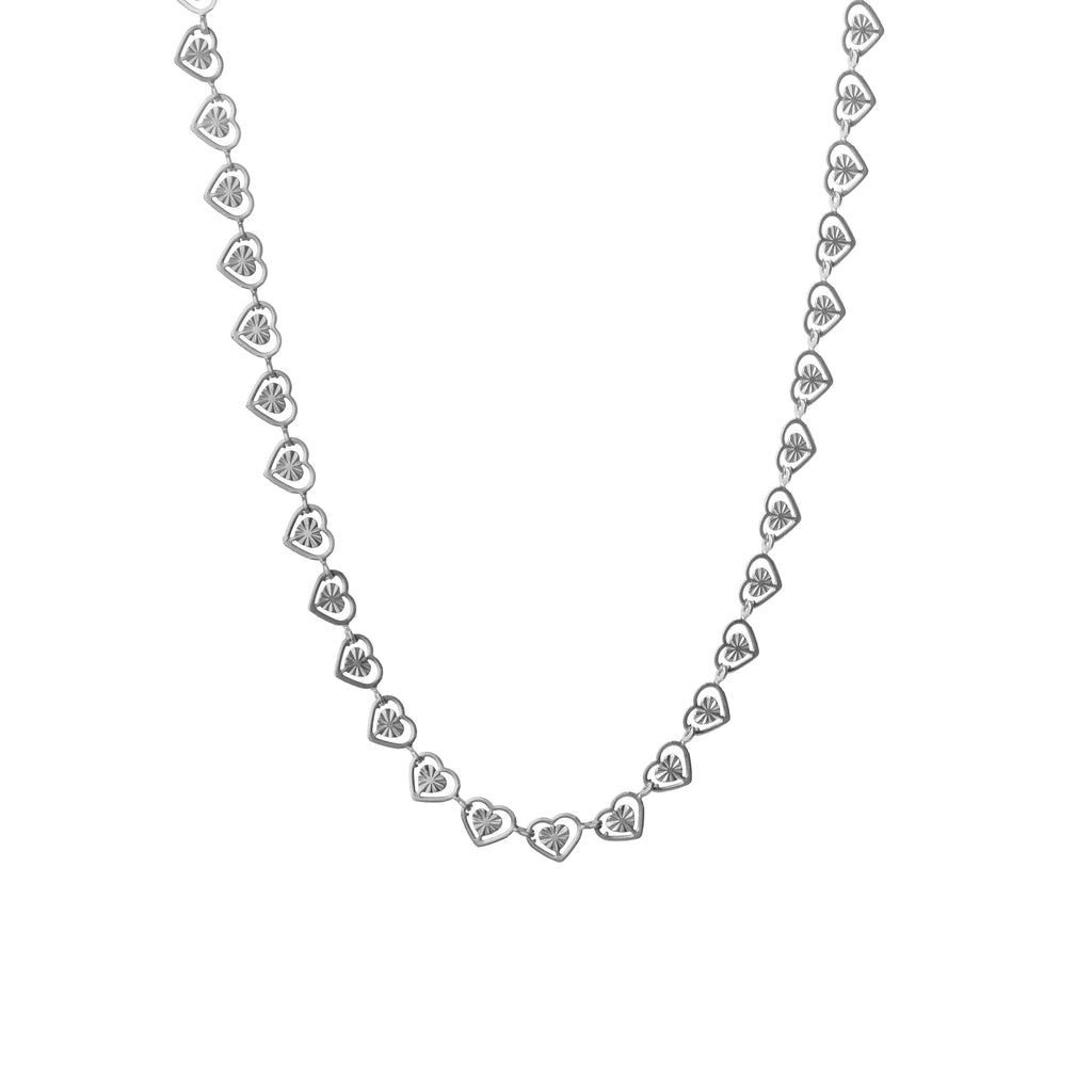 Intricate Heart Chain - Silver Finish