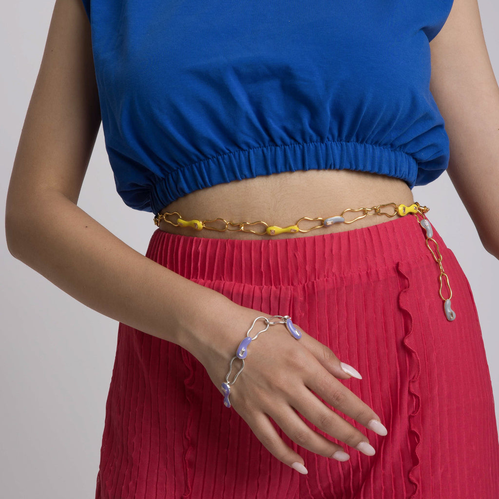 Blob link Necklace in Yellow Grey