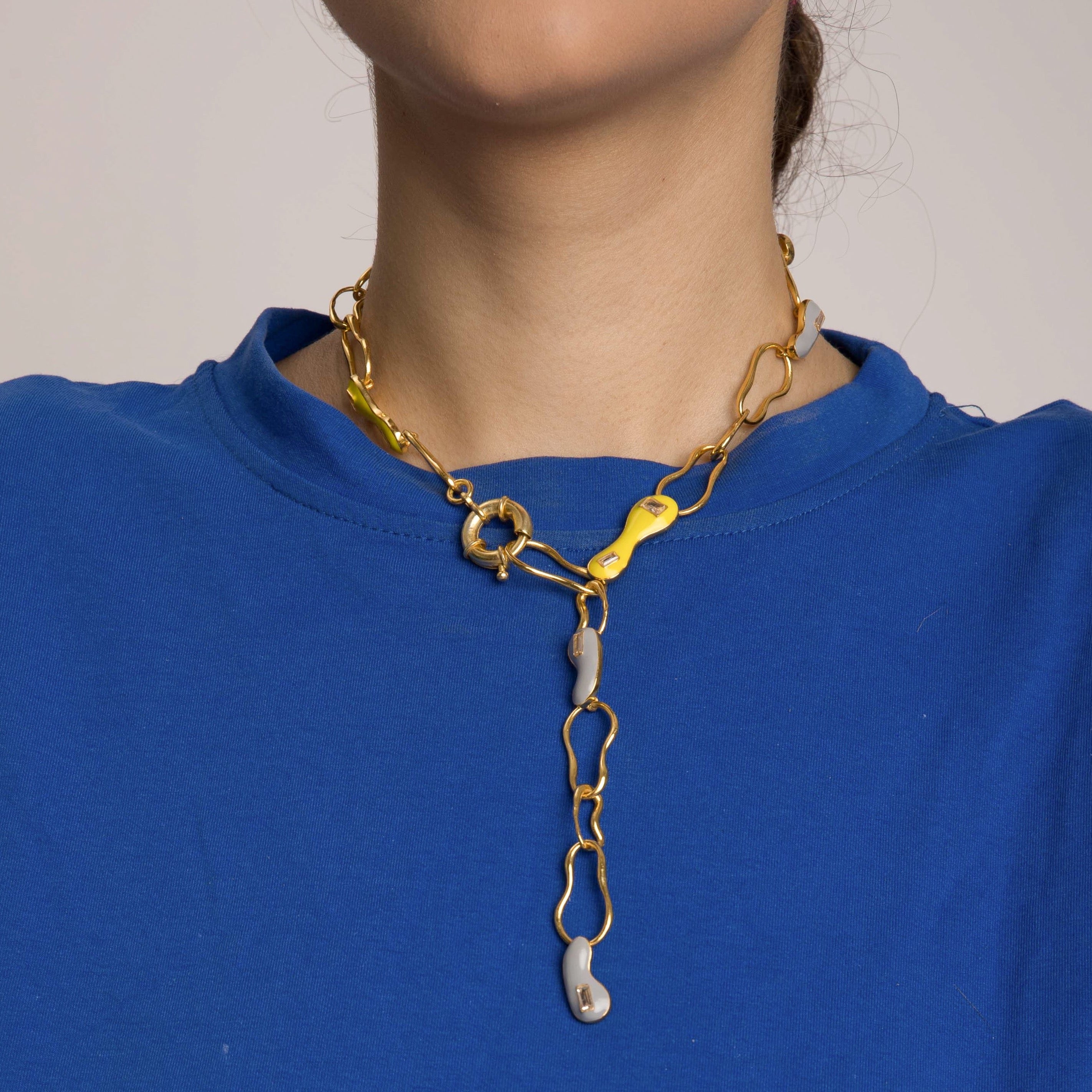 Blob link Necklace in Yellow Grey