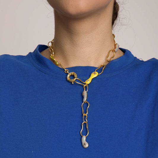 Blob link Necklace in Yellow Grey