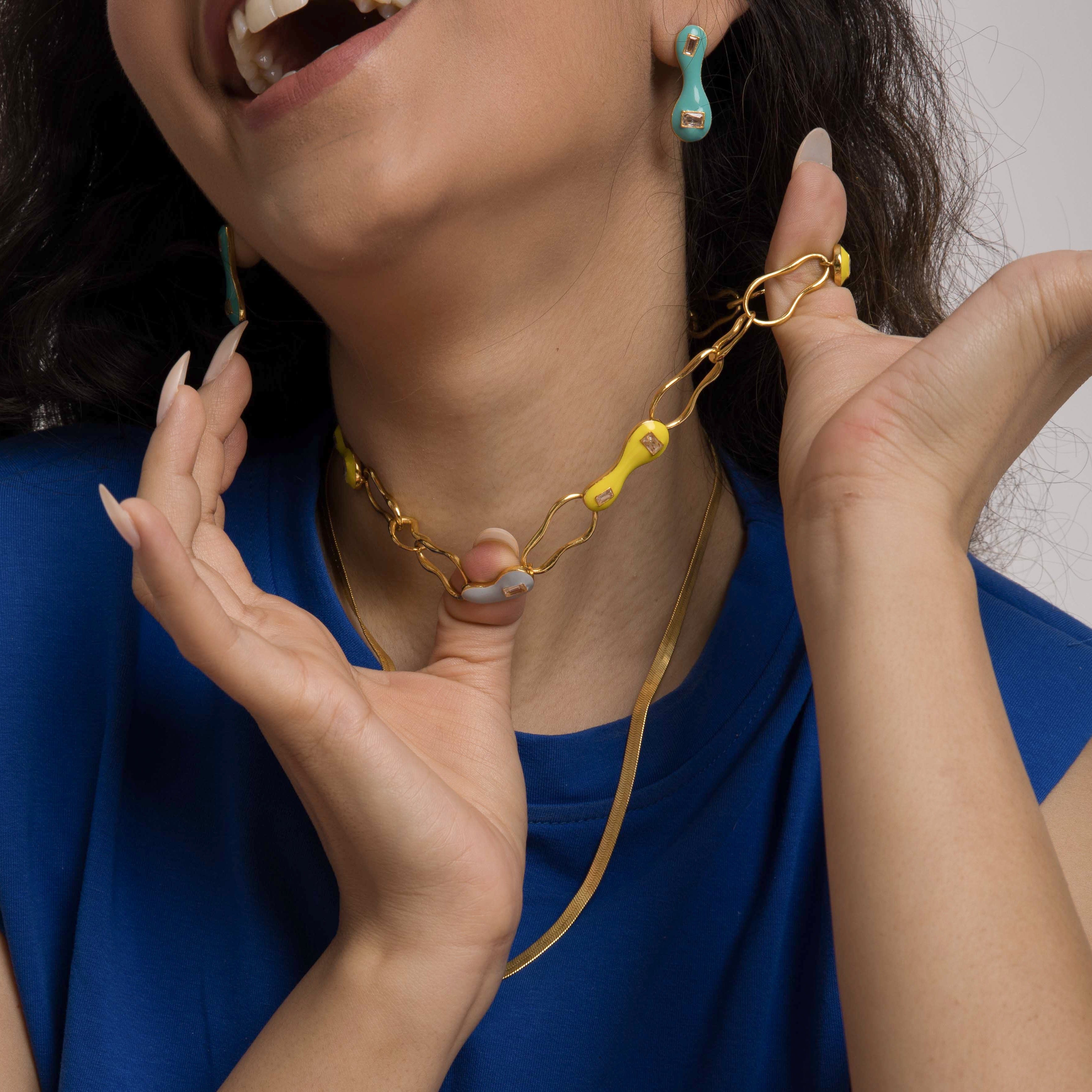 Blob link Necklace in Yellow Grey