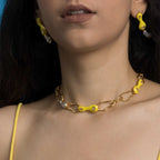 Blob link Necklace in Yellow Grey